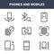 9 phones and mobiles icons pack. trendy phones and mobiles icons on white background. thin outline line icons such as vibrate,