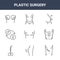 9 plastic surgery icons pack. trendy plastic surgery icons on white background. thin outline line icons such as scar, torso, torso