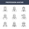 9 profession avatar icons pack. trendy profession avatar icons on white background. thin outline line icons such as detective,