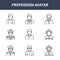 9 profession avatar icons pack. trendy profession avatar icons on white background. thin outline line icons such as firefighter,