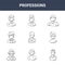 9 professions icons pack. trendy professions icons on white background. thin outline line icons such as cyclist, celebrity, flight