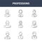 9 professions icons pack. trendy professions icons on white background. thin outline line icons such as manager, businesswoman,