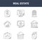 9 real estate icons pack. trendy real estate icons on white background. thin outline line icons such as house value, house, house