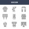 9 soccer icons pack. trendy soccer icons on white background. thin outline line icons such as goalkeeper, team, soccer . icon set