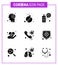 9 Solid Glyph Black Coronavirus disease and prevention vector icon doctor, call, cleaning, love, care