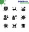 9 Solid Glyph Black Coronavirus disease and prevention vector icon sickness fever, pain, body building, headache, safety