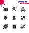 9 Solid Glyph Black coronavirus epidemic icon pack suck as patogen, infection, magnifying, virus, people