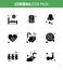 9 Solid Glyph Black Set of corona virus epidemic icons. such as medical, care, cold, medical, heart
