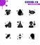 9 Solid Glyph Black viral Virus corona icon pack such as lab, hands care, crying, sanitizer, soap