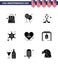 9 Solid Glyph Signs for USA Independence Day love; police sign; american; star; men