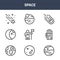 9 space icons pack. trendy space icons on white background. thin outline line icons such as mars, glove, planets . space icon set