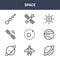 9 space icons pack. trendy space icons on white background. thin outline line icons such as saturn, planet, satellite . space icon