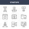 9 startups icons pack. trendy startups icons on white background. thin outline line icons such as data analysis, folder, package