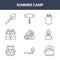 9 summer camp icons pack. trendy summer camp icons on white background. thin outline line icons such as teapot, camping gas,