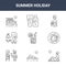 9 summer holiday icons pack. trendy summer holiday icons on white background. thin outline line icons such as sunbathing, fish,