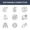 9 sustainable competitive icons pack. trendy sustainable competitive icons on white background. thin outline line icons such as