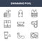 9 swimming pool icons pack. trendy swimming pool icons on white background. thin outline line icons such as pool, diving, rescue
