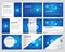 9 Templates for presentation slides, set. Graphic design of molecule structure, blue scientific background.