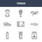 9 tennis icons pack. trendy tennis icons on white background. thin outline line icons such as pants, visor, racket . tennis icon