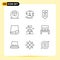 9 Thematic Vector Outlines and Editable Symbols of marker, hardware, insignia, gadget, devices