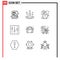 9 Thematic Vector Outlines and Editable Symbols of plumbing, mechanical, snow, user, interface