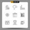 9 Thematic Vector Outlines and Editable Symbols of present, gift, phone, dinner, list
