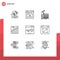 9 Thematic Vector Outlines and Editable Symbols of sales, analytics, factory, graph, production