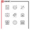 9 Thematic Vector Outlines and Editable Symbols of security, mail, color sampler, help, contact