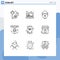 9 Thematic Vector Outlines and Editable Symbols of wifi, mobile, easter, layer, printer