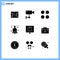 9 Thematic Vector Solid Glyphs and Editable Symbols of box, festival, wall, christmas, bell