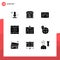 9 Thematic Vector Solid Glyphs and Editable Symbols of card, start, interaction, play, control