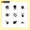 9 Thematic Vector Solid Glyphs and Editable Symbols of data, anthropometry, electric, tools, graphic