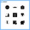 9 Thematic Vector Solid Glyphs and Editable Symbols of drink, protection, male, protected, internet