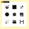 9 Thematic Vector Solid Glyphs and Editable Symbols of hospital, clinic, layout, time, music
