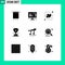 9 Thematic Vector Solid Glyphs and Editable Symbols of lyrics, music node, brightness, achievement, trophy