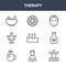 9 therapy icons pack. trendy therapy icons on white background. thin outline line icons such as physiotherapy, essential oil,