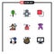 9 Universal Filledline Flat Colors Set for Web and Mobile Applications love, lady golfer, media, golfer, golf