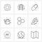 9 Universal Line Icon Pixel Perfect Symbols of cells, shells, medicine, sunny, weather