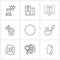 9 Universal Line Icon Pixel Perfect Symbols of circle, rod, calendar, fishing tool, fishing