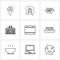 9 Universal Line Icon Pixel Perfect Symbols of date, apartments, train, tower, city