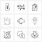 9 Universal Line Icon Pixel Perfect Symbols of meet, fish, clipboard, multimedia, coffee