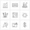 9 Universal Line Icons for Web and Mobile personal data, scale, pool, pencil, stationary