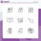 9 Universal Outline Signs Symbols of coin, face, target, event, heart