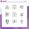 9 Universal Outline Signs Symbols of first aid, smartphone, online, target, machine