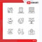 9 Universal Outline Signs Symbols of globe, tag, transportation, seo tag, badge