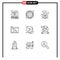 9 Universal Outline Signs Symbols of world, server, finance, folder, gear