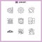 9 Universal Outlines Set for Web and Mobile Applications energy, solar, affection, eco, love hearts