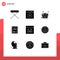 9 Universal Solid Glyphs Set for Web and Mobile Applications banking, box, video play, gift, tactics