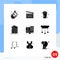 9 Universal Solid Glyphs Set for Web and Mobile Applications calculator, federal, bottle, building, bank