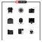 9 Universal Solid Glyphs Set for Web and Mobile Applications computer, meter, bag, machine, construction